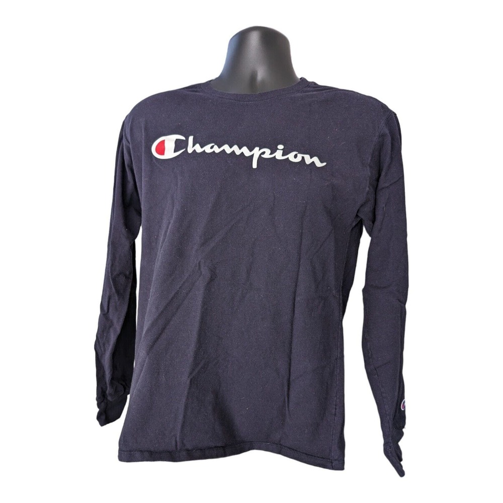 Champion T Shirt Adult Medium M Navy Blue Long Sleeve Sport Outdoors Cotton Mens